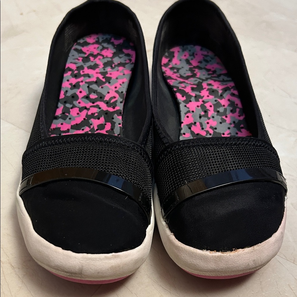 Tek Gear Black Flats with White Soles